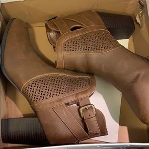 Brown heeled booties
